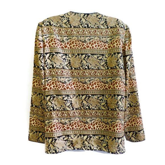 SiLK Vintage 80s Blazer Jacket Mixed Animal Floral Side Vents Modesty Panel 12 - Picture 3 of 8
